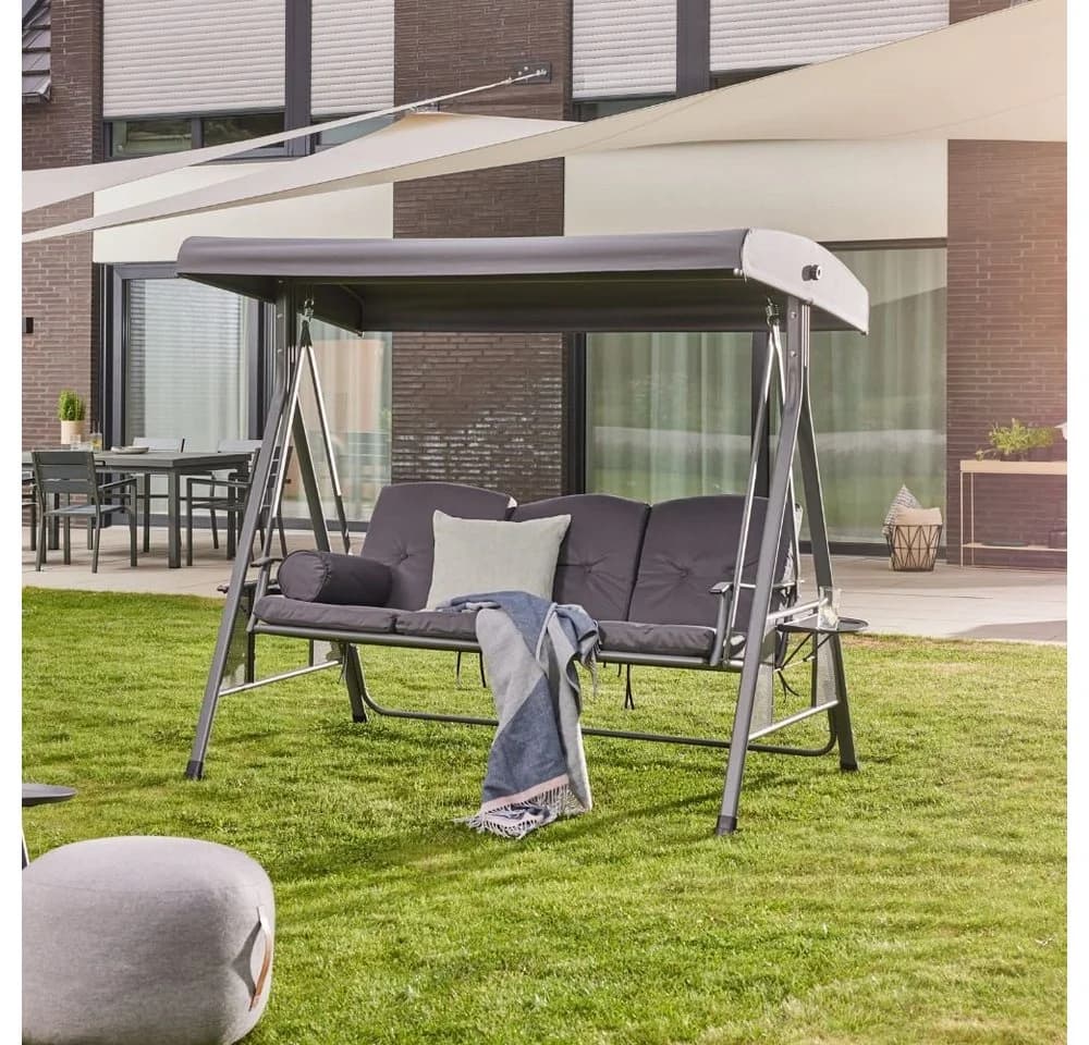 HOME DELUXE Hollywoodschaukel DESCANSO Grau 3-Sitzer mit Abdeckung - Bild 2