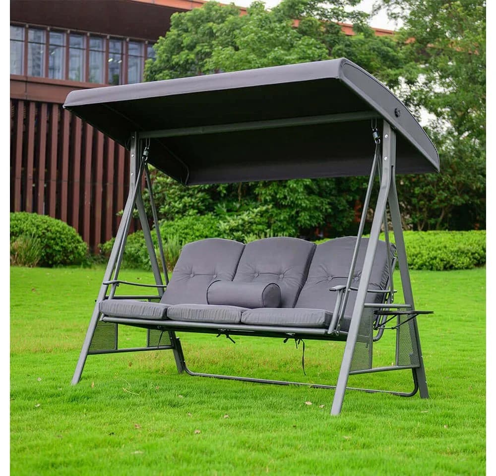 HOME DELUXE Hollywoodschaukel DESCANSO Grau 3-Sitzer mit Abdeckung - Bild 4