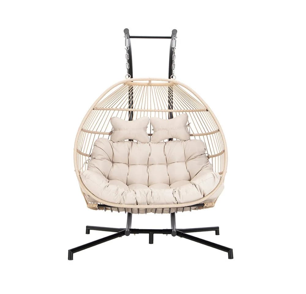 HOME DELUXE Hängesessel LOMA 2 Sitzer Beige Schwarz Faltbar - Bild 5