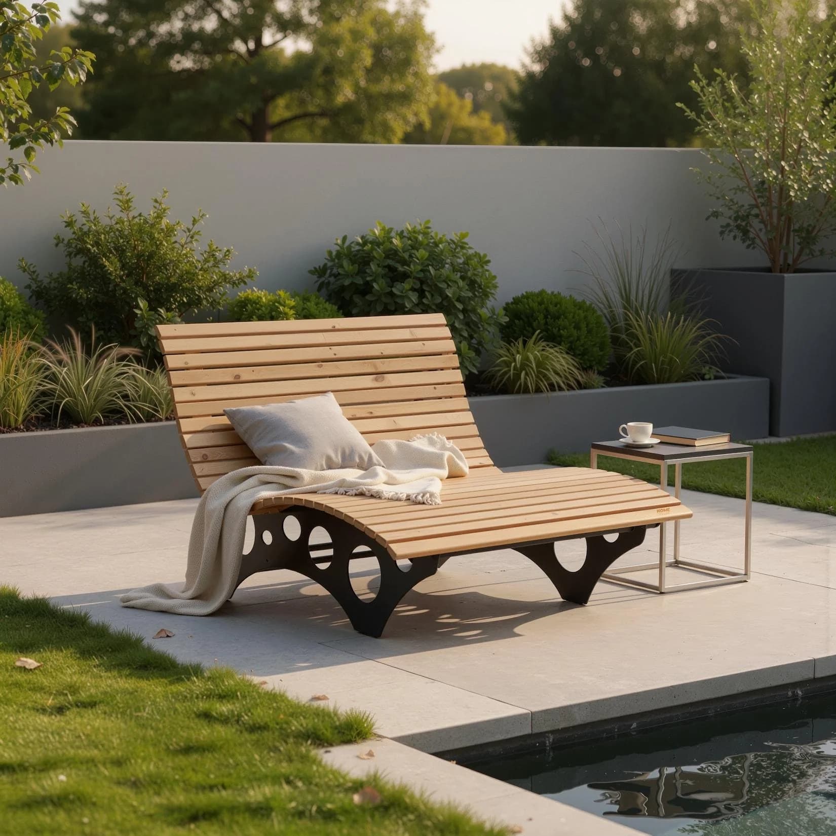 Home Deluxe Wellenholzliege TAIGA - Massives Lärchenholz Gartenliege