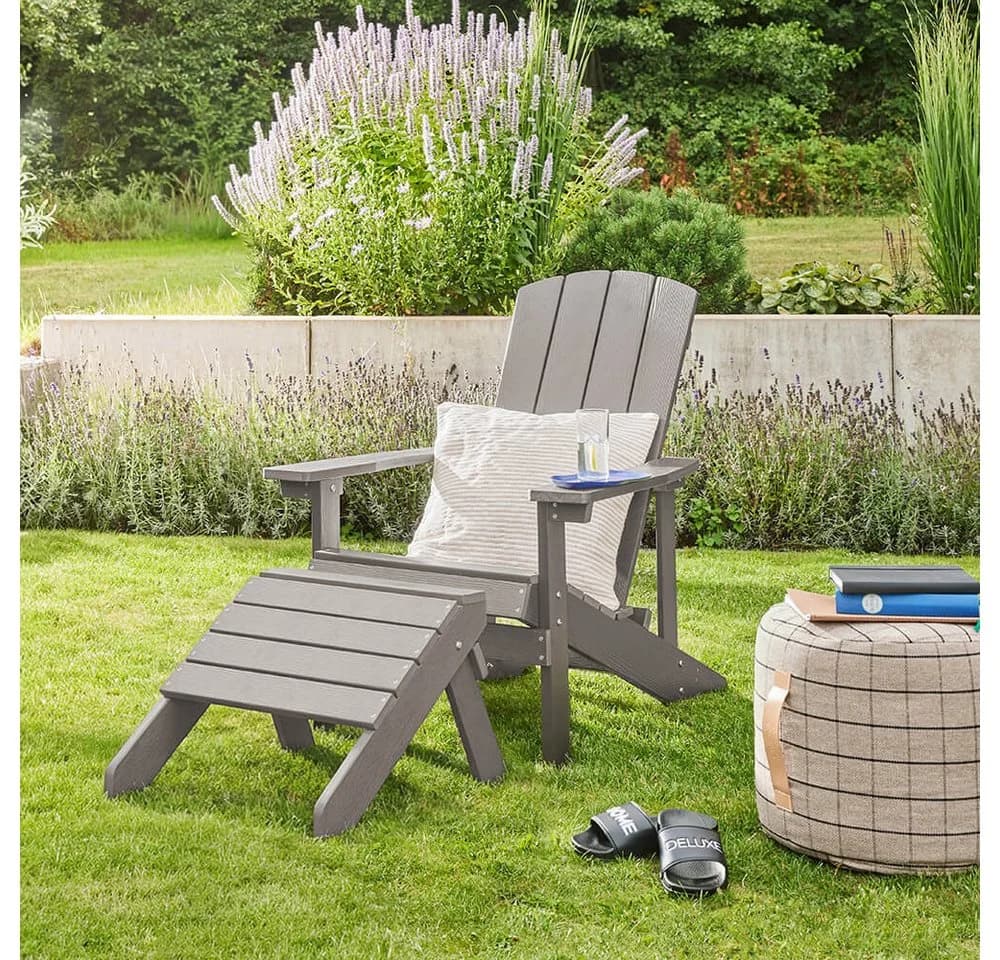 HOME DELUXE Gartenstuhl FAREA Adirondack Grau mit Hocker - Bild 2