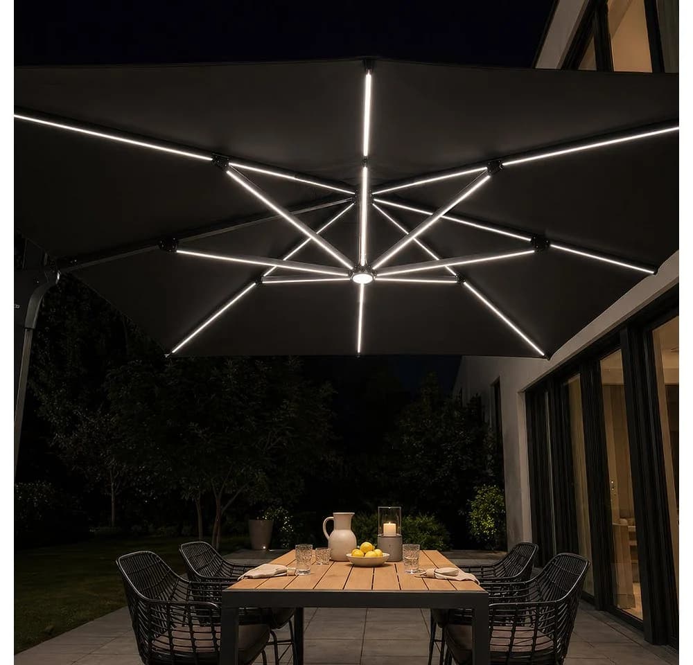 HOME DELUXE LED-Sonnenschirm DIARO Dunkelgrau mit Schirmständer - Bild 4