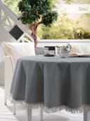 Beautex Wetterfeste Tischdecke Grau mit Weißer Franse Bild 1