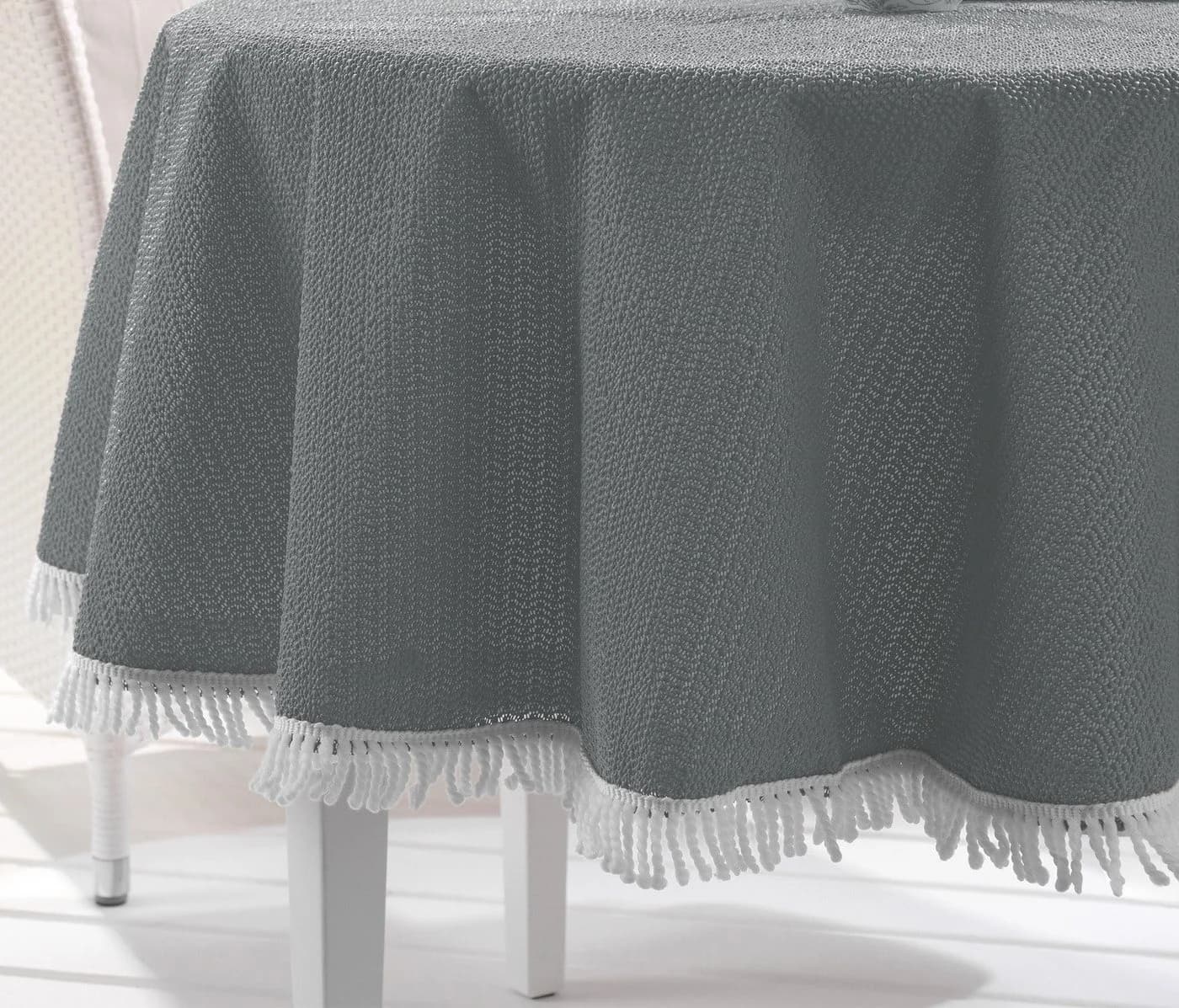 Beautex Wetterfeste Tischdecke Grau mit Weißer Franse - Bild 2