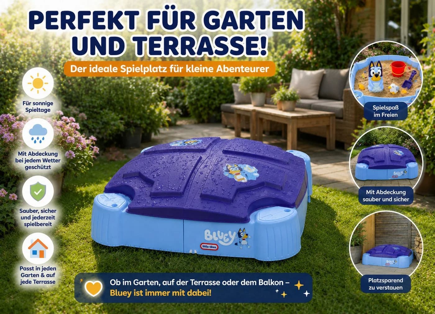 Little Tikes Sandkasten Bluey Beach Day mit Deckel und Zubehör - Bild 3