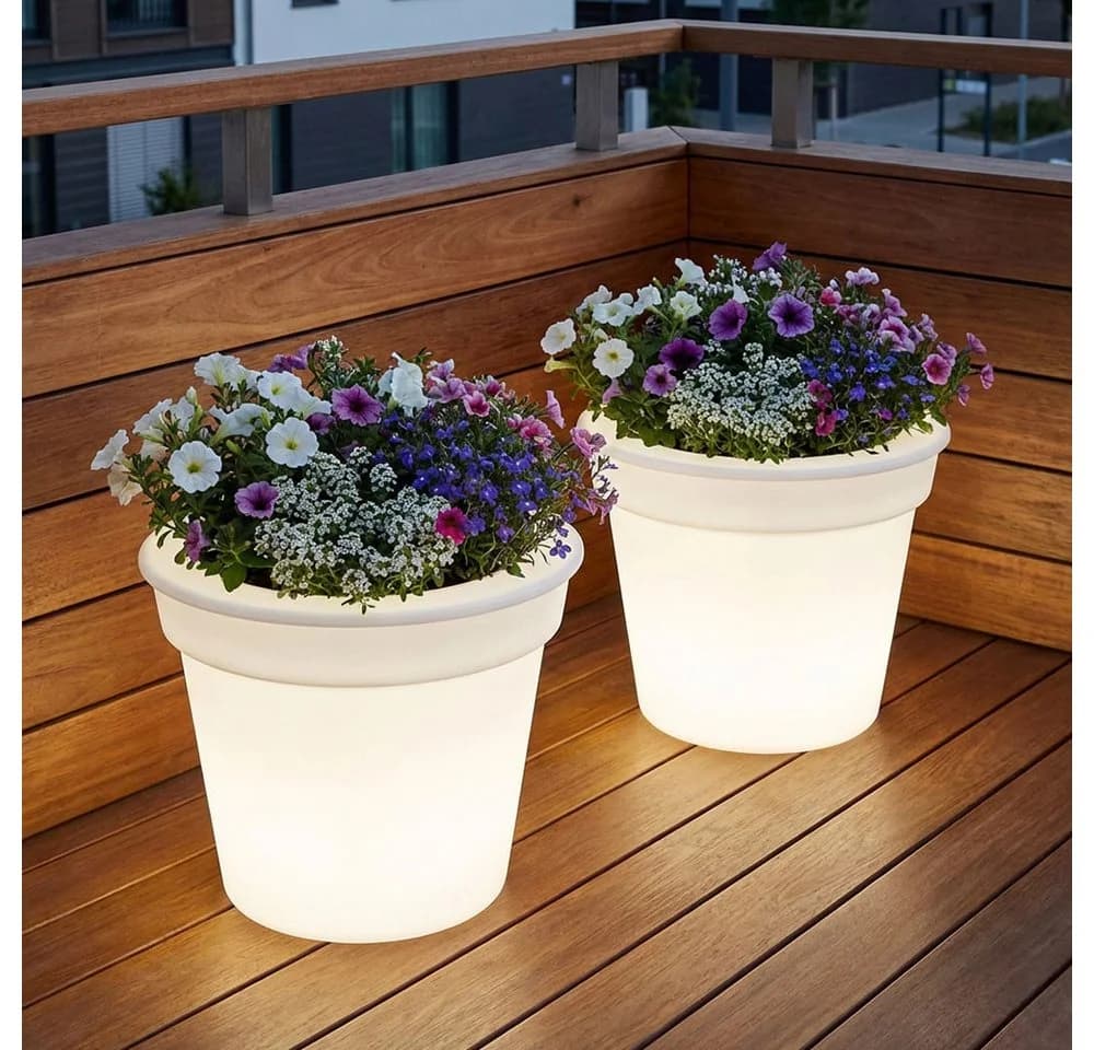 etc-shop Solar LED Blumenkübel weiß mit Leuchte - Bild 2