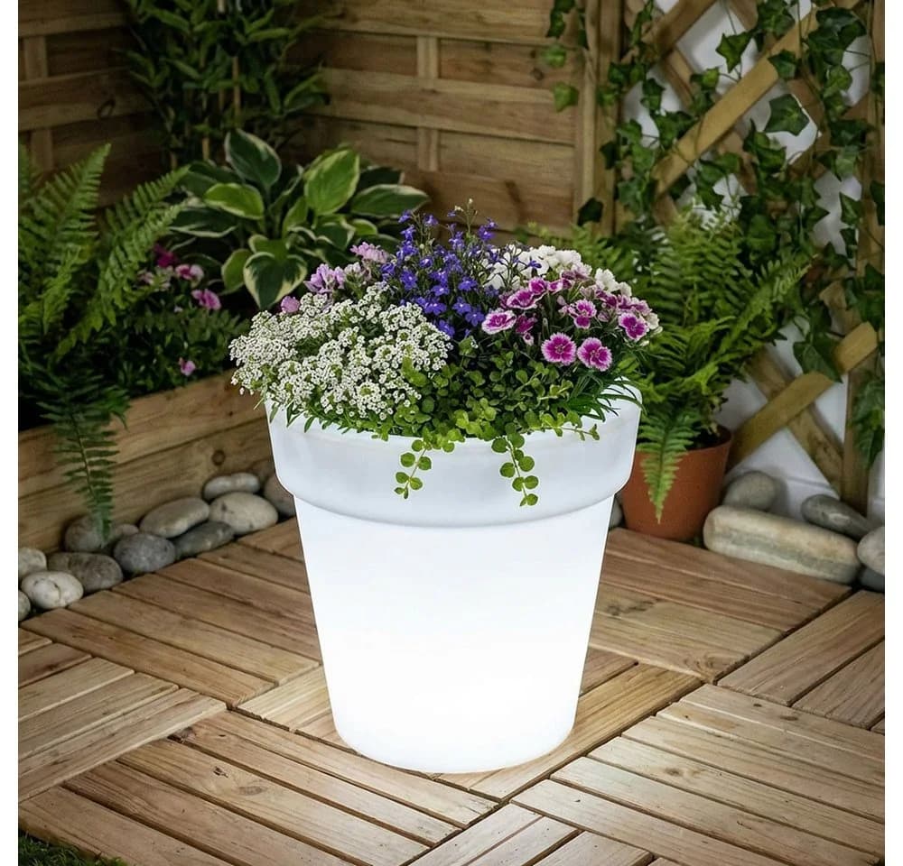 etc-shop Solar LED Blumenkübel weiß mit Leuchte - Bild 4