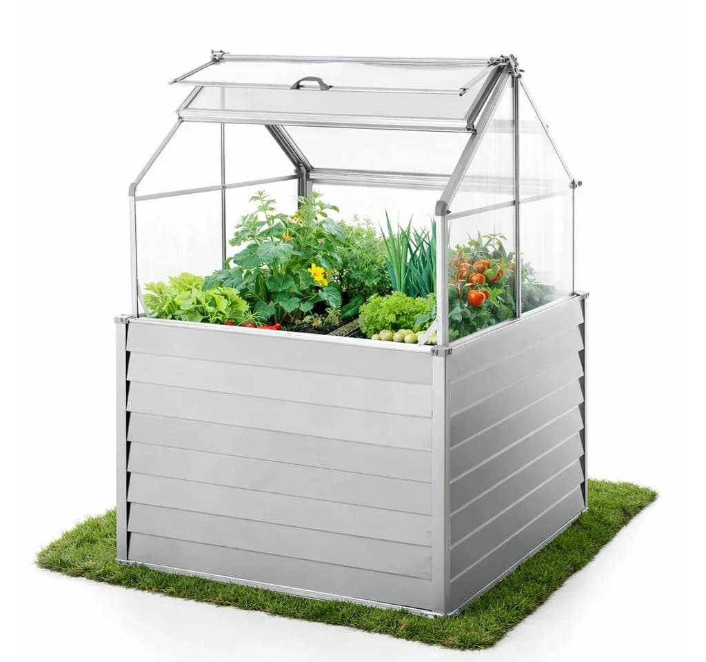 Powertec Garden Hochbeet mit Dach silber Metall Frühbeet - Bild 2