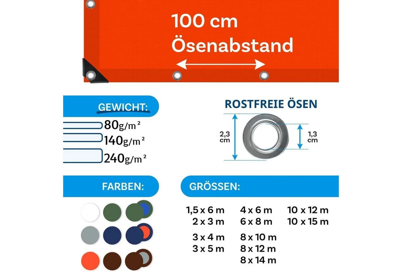 casa pura Schutzplane Reißfest 80 g/m² Orange Wasserdicht - Bild 4