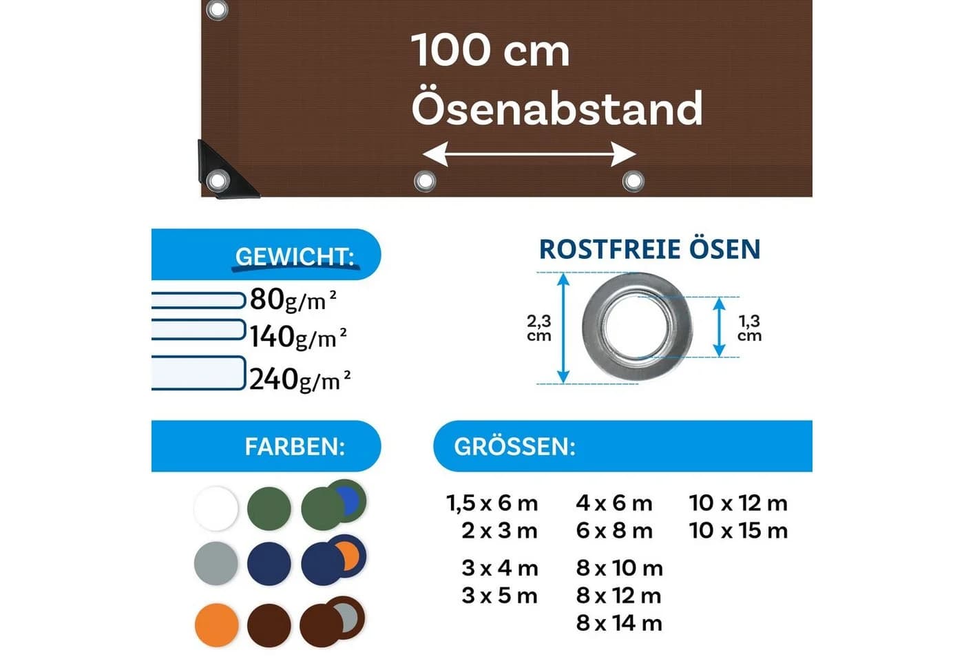 casa pura Schutzplane extra reißfest 140 g/m² Wasserdicht & Reißfest Braun - Bild 3