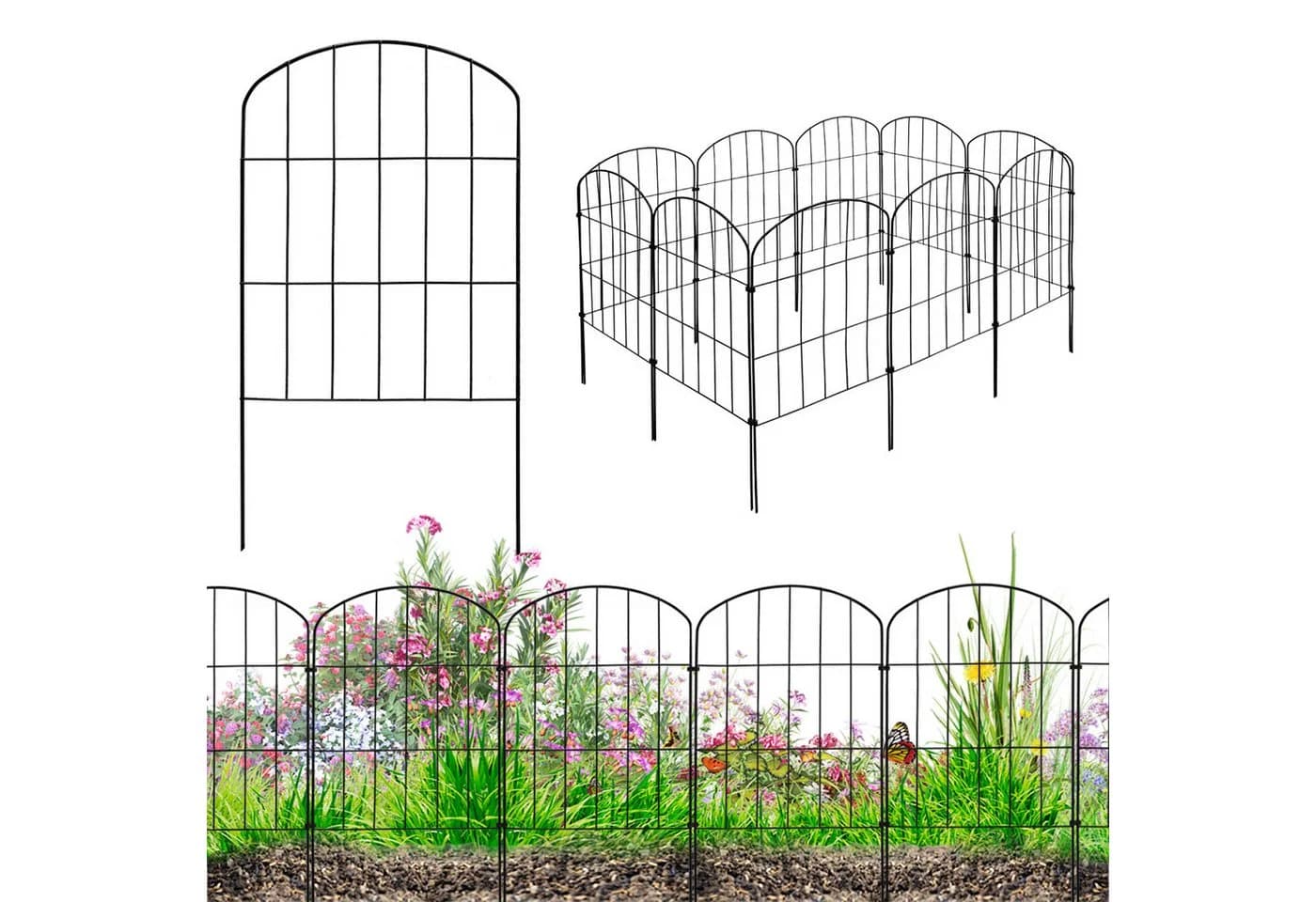 V2Aox Gartenzaun Steckzaun 10 Elemente 43cm Schwarz - Bild 2