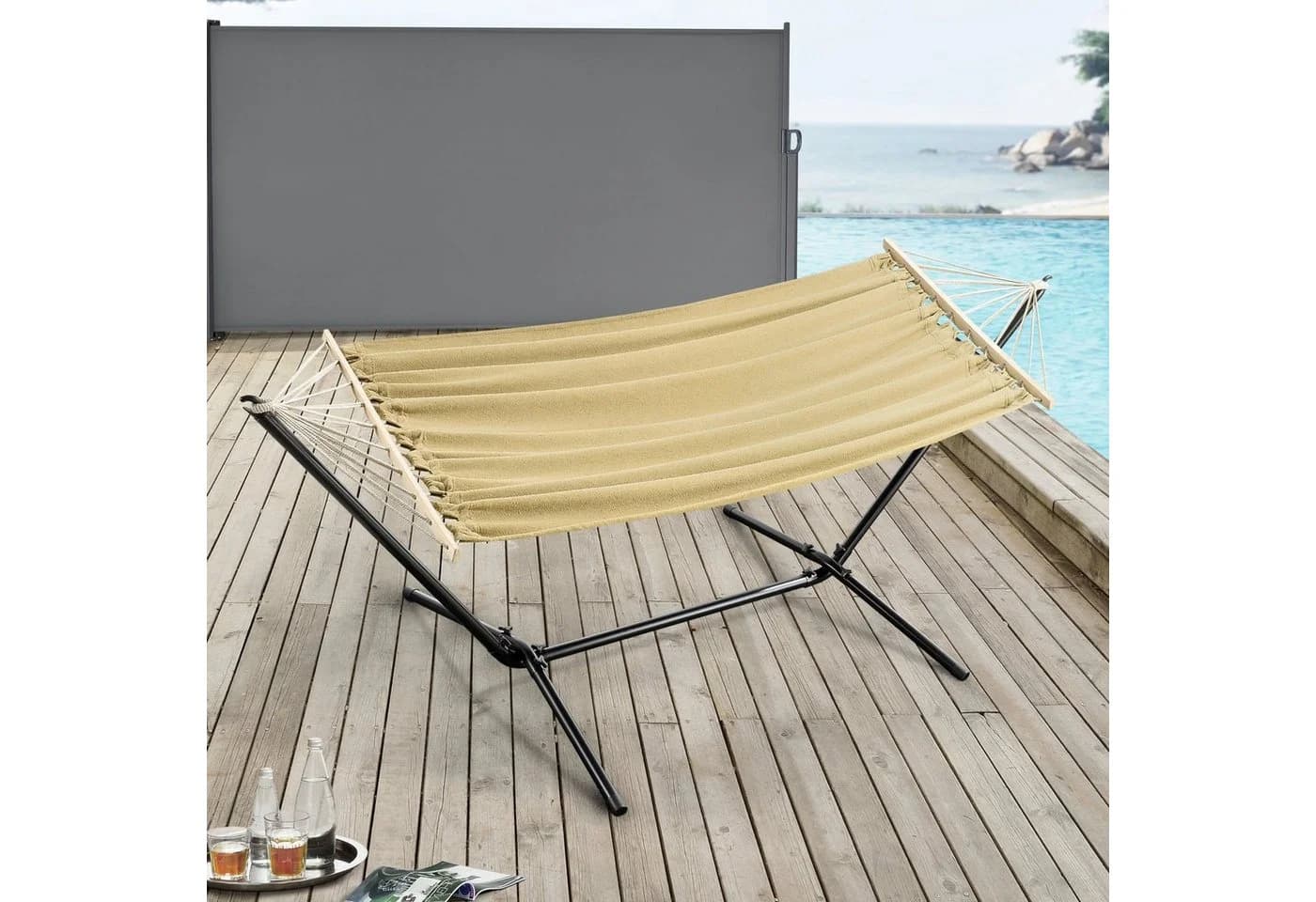 en.casa Hängematte mit Gestell Beige Schwarz - Bild 2