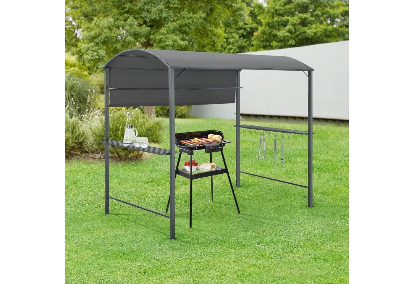 en.casa Grillpavillon »Parga« mit Bartresen Dunkelgrau