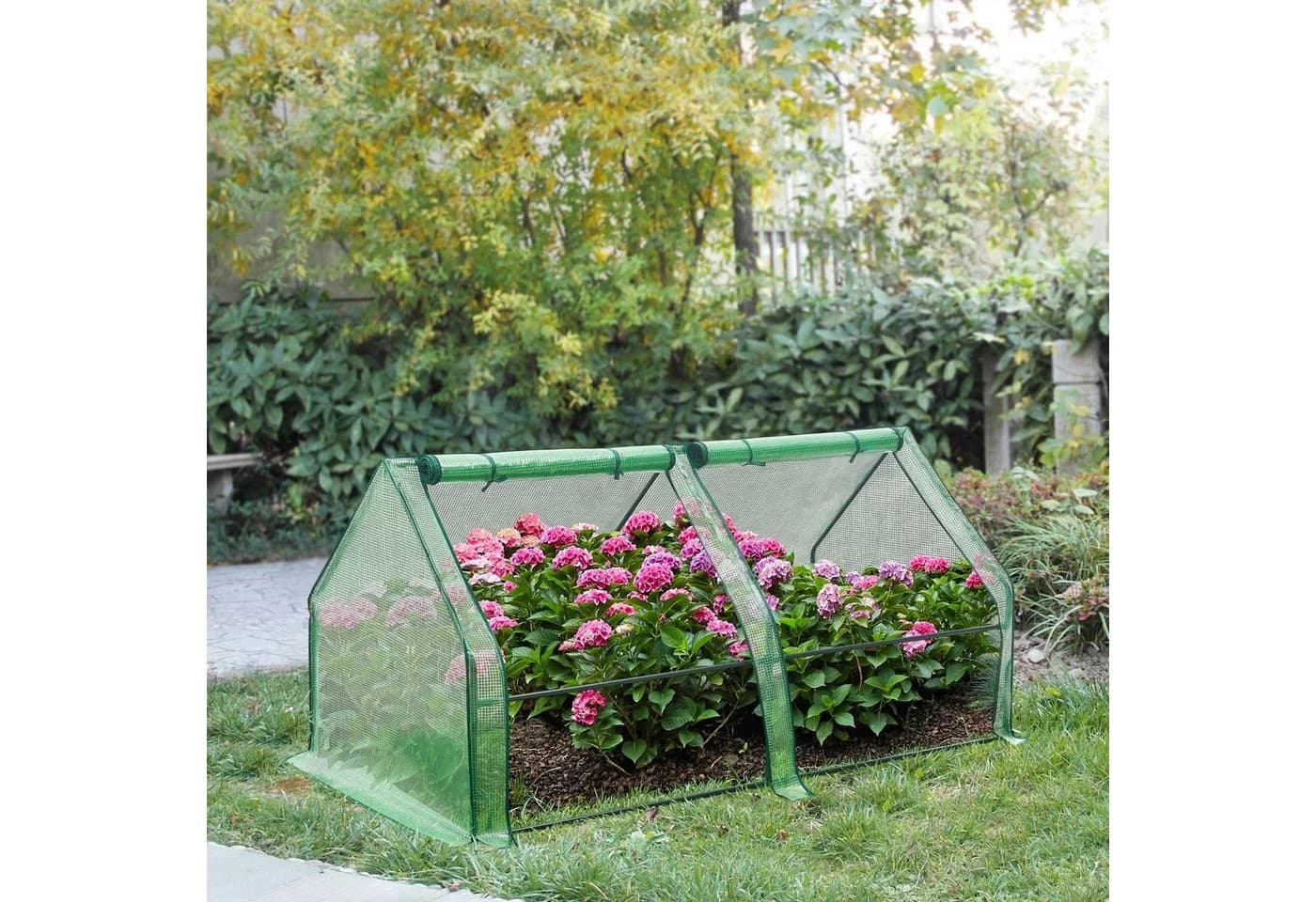 en.casa Gewächshaus Mini 180x90x90cm Stahl PE-Gitterfolie Grün