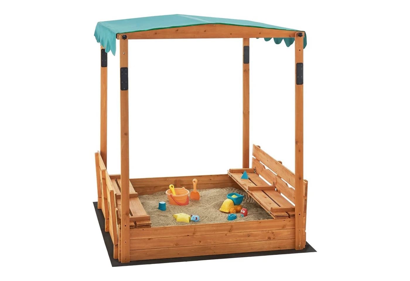 en.casa Sandkasten Pitsunda mit 2 Sitzbänken und Dach Natur/Grün - Bild 2