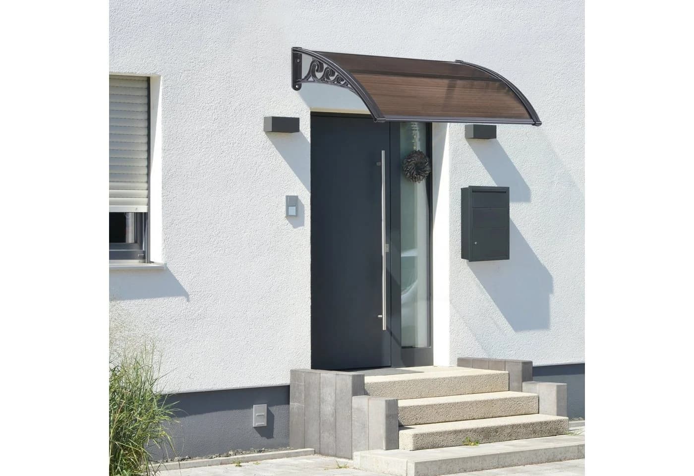 en.casa Vordach Mellerud Überdachung 100x60 cm Schwarz/Braun