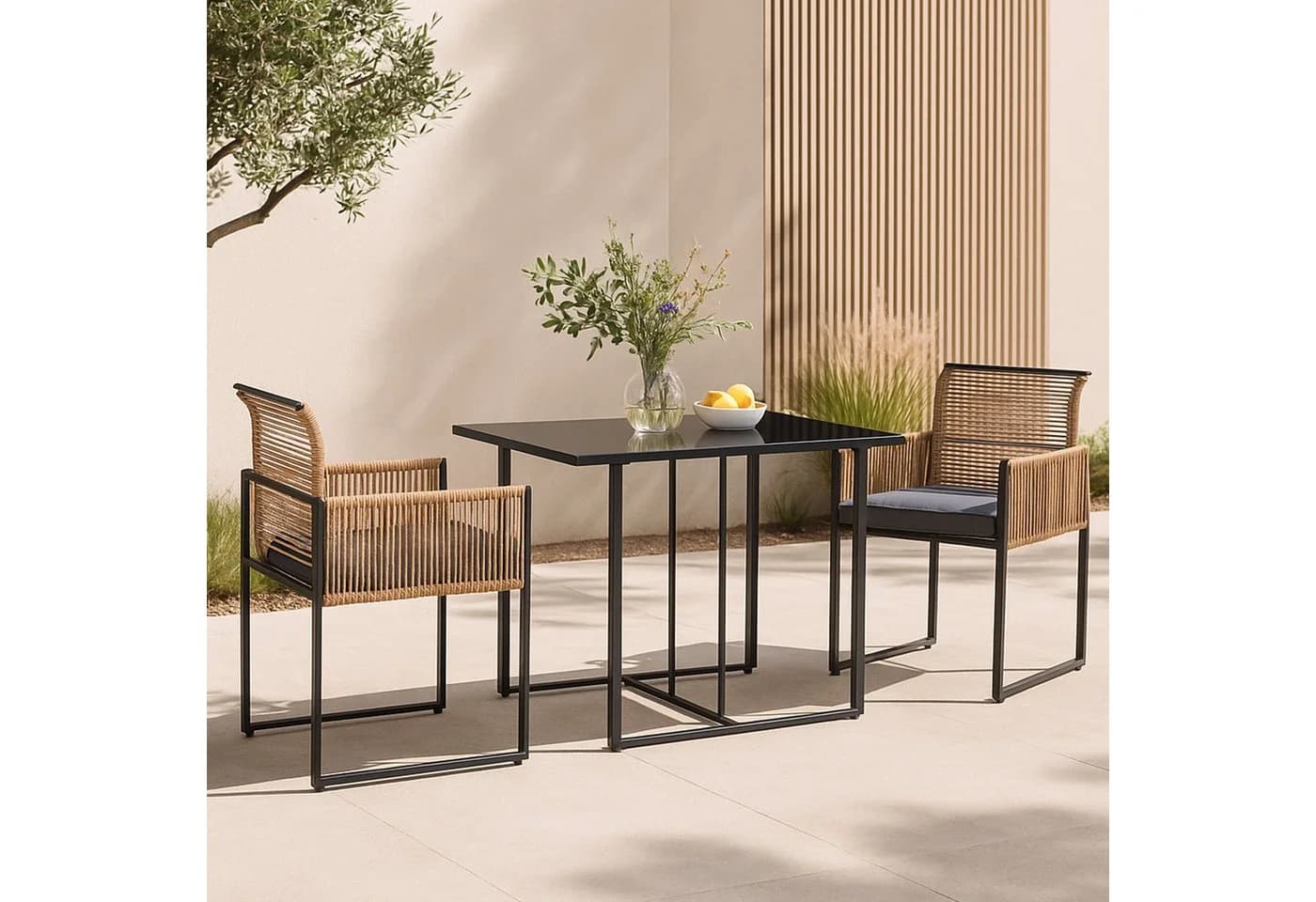 casa.pro Garten-Essgruppe 3-tlg. Seilgeflecht Schwarz/Braun