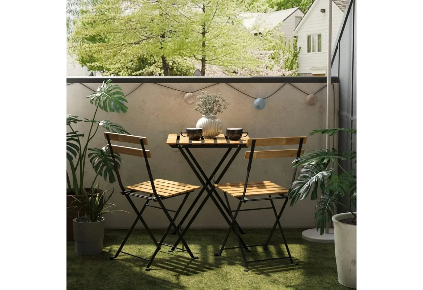 casa.pro Balkonset 3-tlg. Bistroset Akazienholz Stahl Schwarz