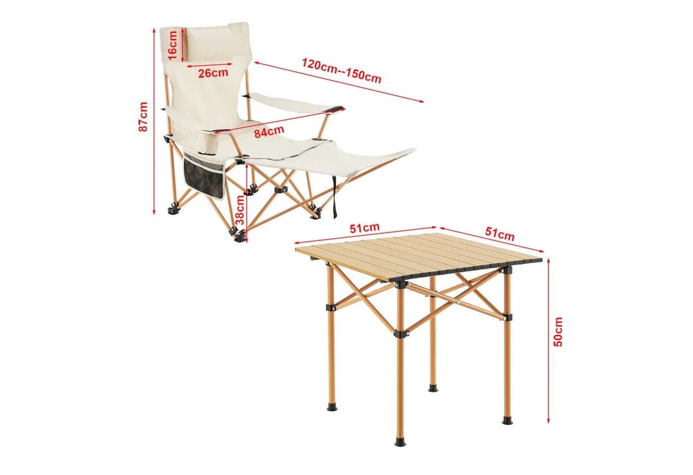 casa.pro Klappstuhl 3-tlg. Beige Textilgewebe mit Tisch - Bild 3