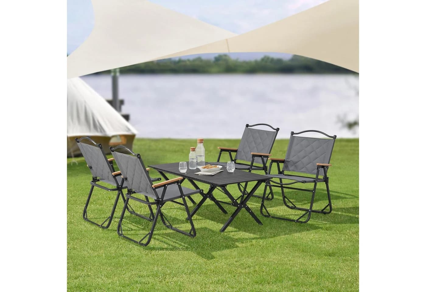casa.pro Gartenlounge-Set 5-tlg. Grau Aluminium