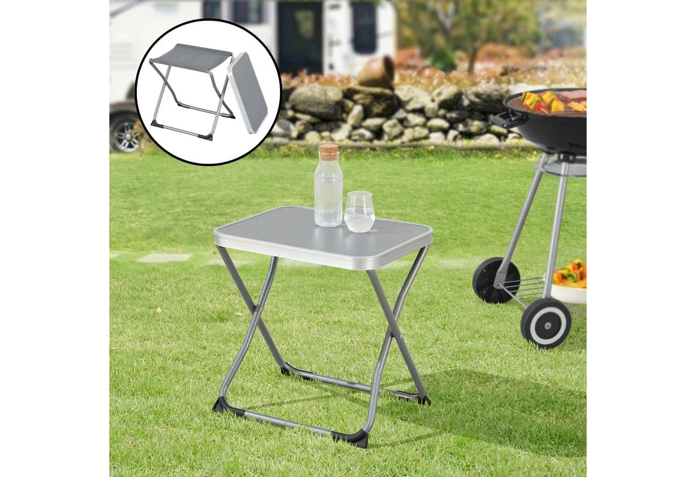 en.casa Campinghocker Barete 2-in-1 Grau Klappbar