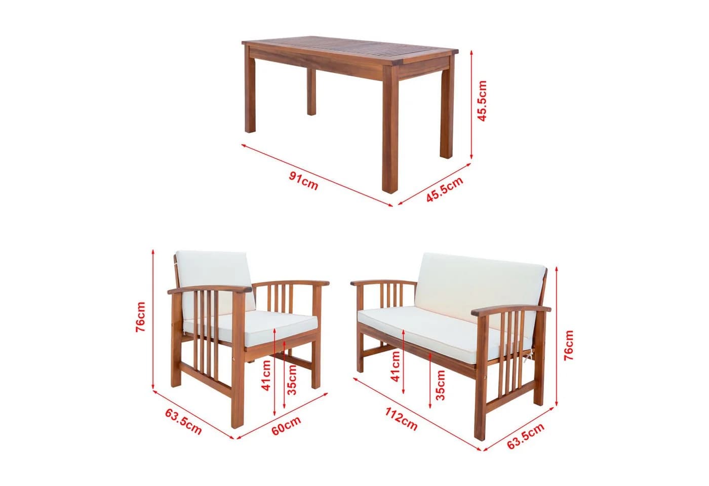 en.casa Gartenlounge-Set 4-tlg. Akazie Beige mit Kissen - Bild 4