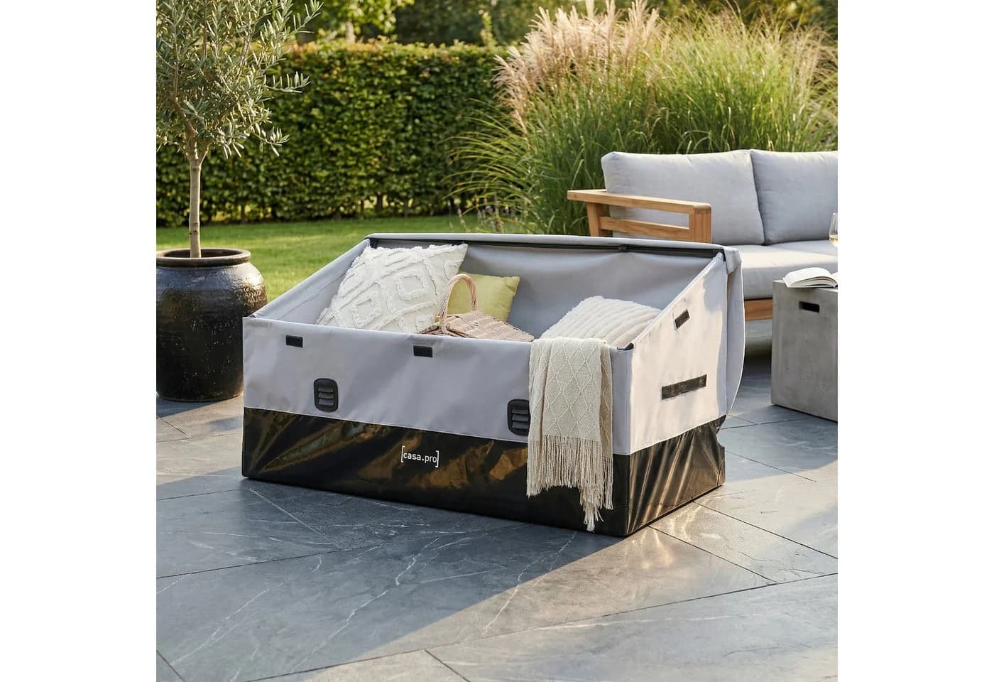 casa.pro Auflagenbox mit Plane Grau Schwarz Stahl - Bild 2