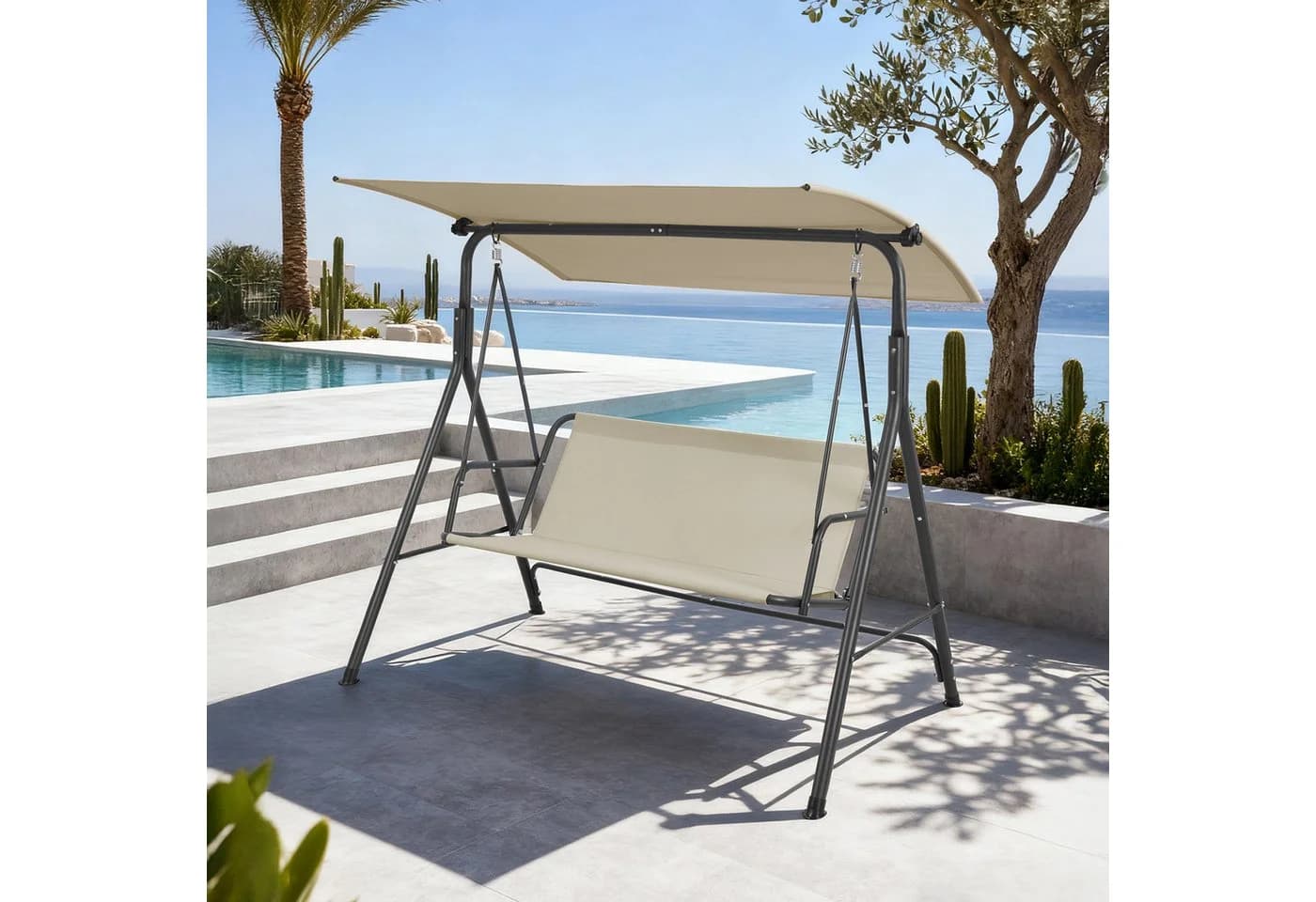 en.casa Hollywoodschaukel 3-Sitzer Grau/Beige - Bild 2