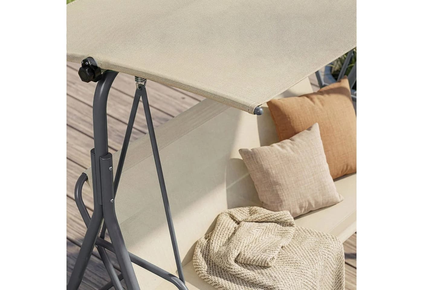 en.casa Hollywoodschaukel 3-Sitzer Grau/Beige - Bild 5