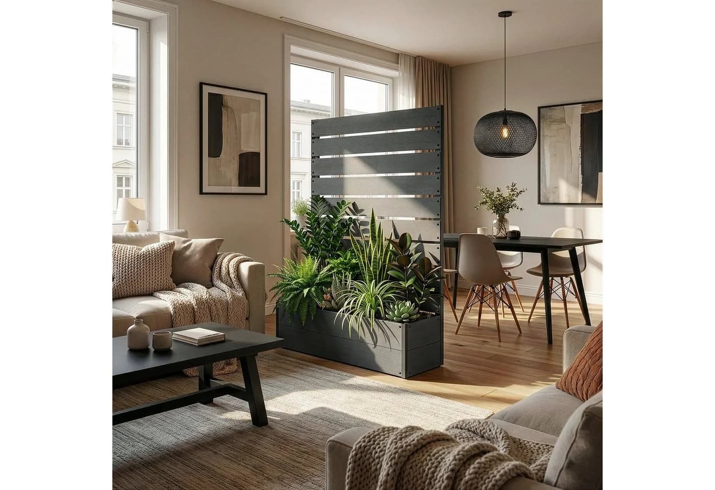 en.casa Blumenkasten mit Sichtschutz Grau WPC - Bild 3