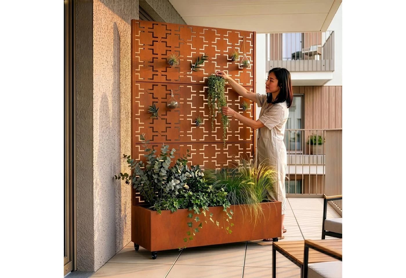 casa.pro Trennwand mit Blumenkasten Aaskis Metall Edelrost - Bild 5
