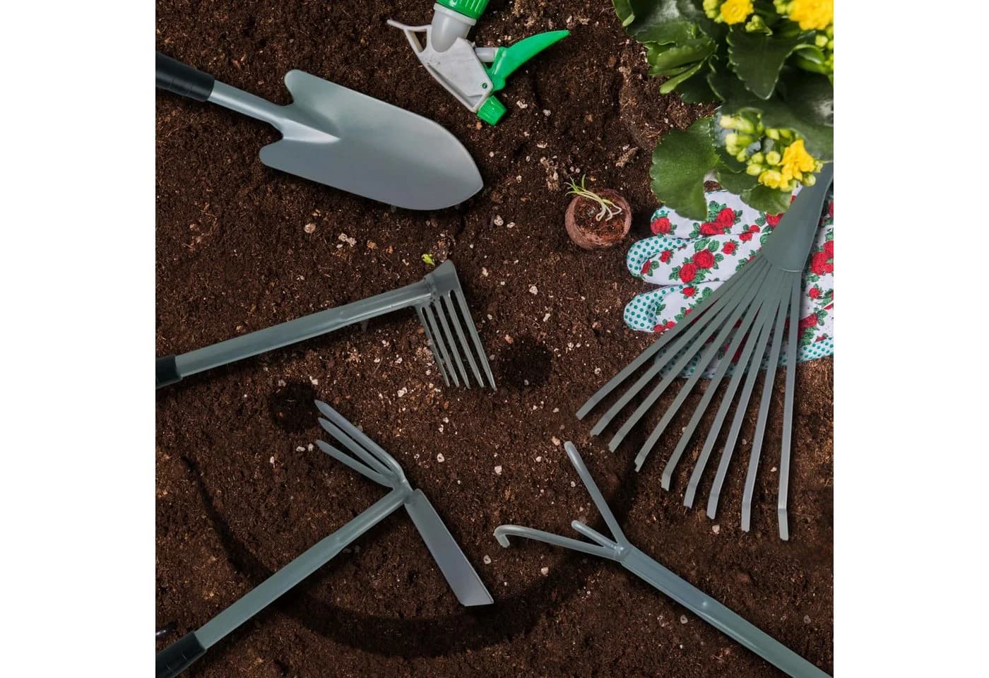 Gravidus Gartenpflege-Set 5-tlg. Harke Hacke Kralle Stahl