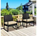Yaheetech Balkonset 3-teilig Schwarz/Khaki Rattan-Optik mit Glasplatte Bild 1