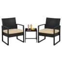 Yaheetech Balkonset 3-teilig Schwarz/Khaki Rattan-Optik mit Glasplatte Bild 2