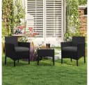 Yaheetech Balkonset 3-tlg. Gartenmöbel-Set inkl. 2 Stühle mit Sitzkissen & Tisch Schwarz/Grau Bild 2
