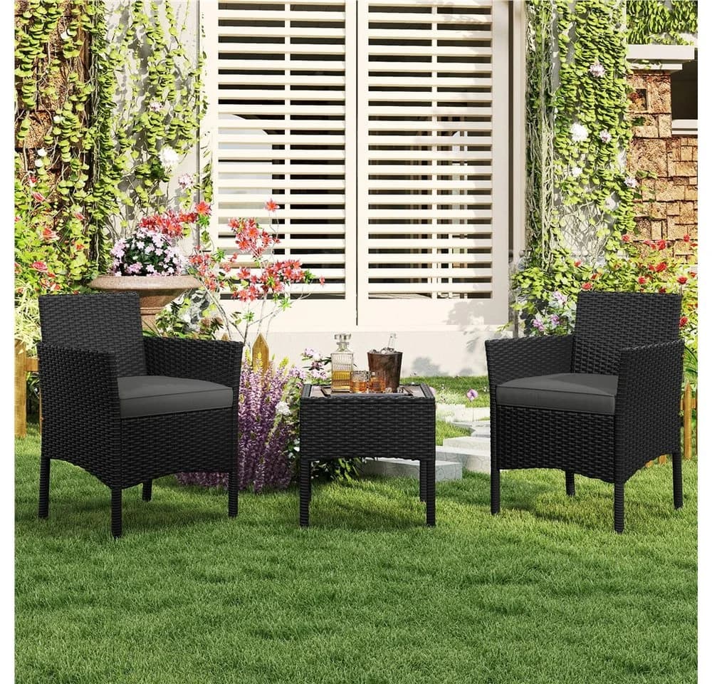 Yaheetech Balkonset 3-tlg. Gartenmöbel-Set inkl. 2 Stühle mit Sitzkissen & Tisch Schwarz/Grau - Bild 2