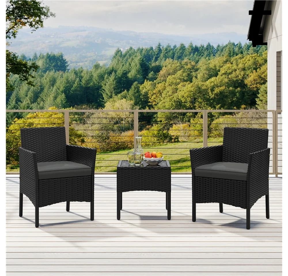 Yaheetech Balkonset 3-tlg. Gartenmöbel-Set inkl. 2 Stühle mit Sitzkissen & Tisch Schwarz/Grau - Bild 3