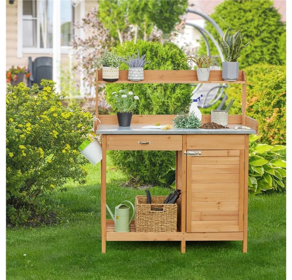 Yaheetech Pflanztisch Garten mit Schubladen & Unterschrank Holz - Bild 3