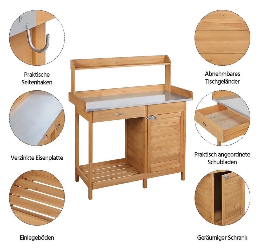 Yaheetech Pflanztisch Garten mit Schubladen & Unterschrank Holz - Bild 5