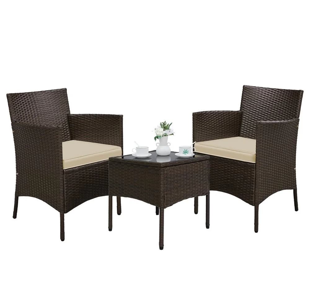 Yaheetech Balkonset 3-tlg. Gartenmöbel-Set inkl. 2 Stühle mit Sitzkissen & Tisch