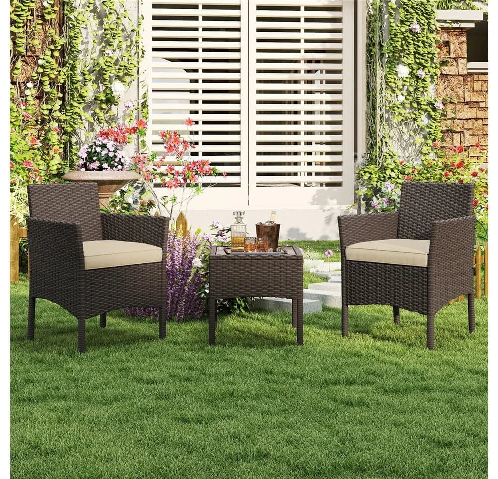 Yaheetech Balkonset 3-tlg. Gartenmöbel-Set inkl. 2 Stühle mit Sitzkissen & Tisch - Bild 2