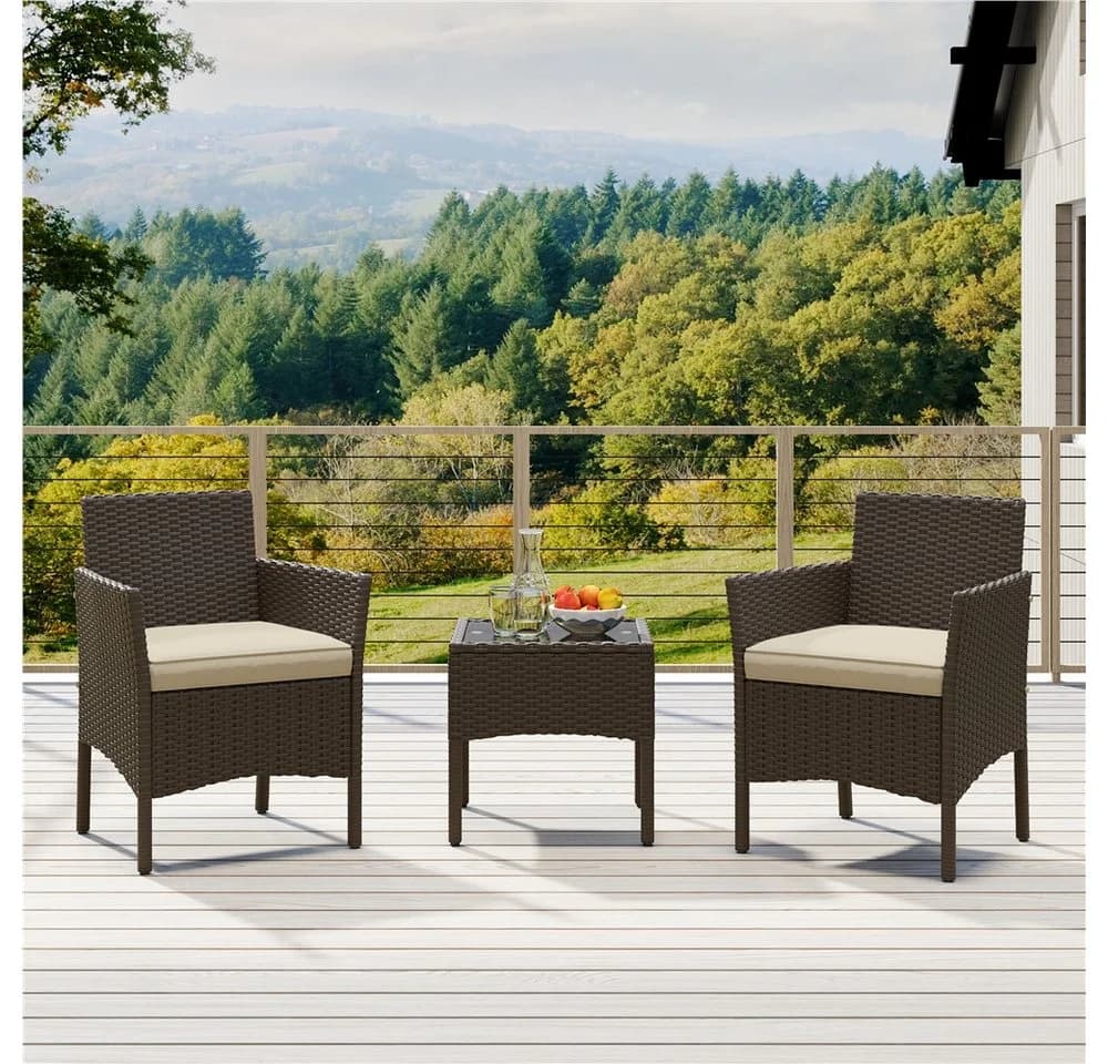 Yaheetech Balkonset 3-tlg. Gartenmöbel-Set inkl. 2 Stühle mit Sitzkissen & Tisch - Bild 3