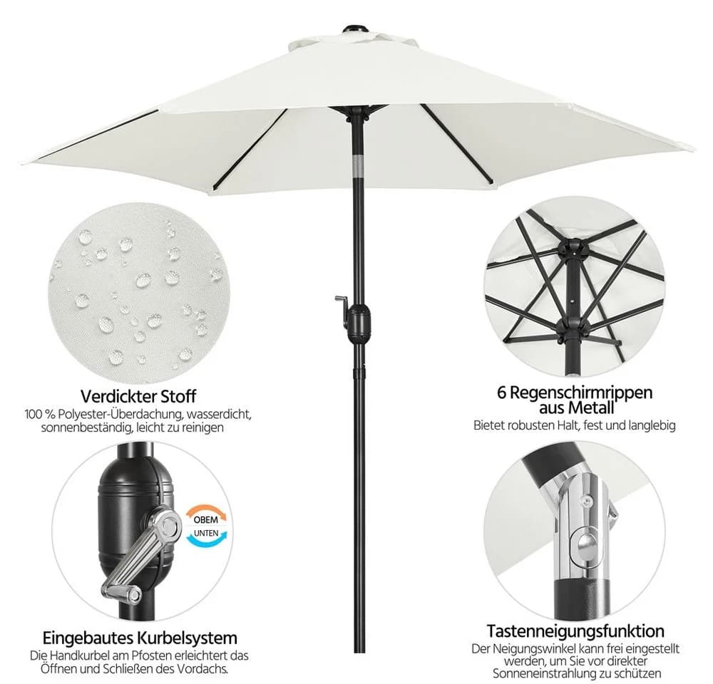 Yaheetech Sonnenschirm 223-327 cm Cremeweiß - Bild 5