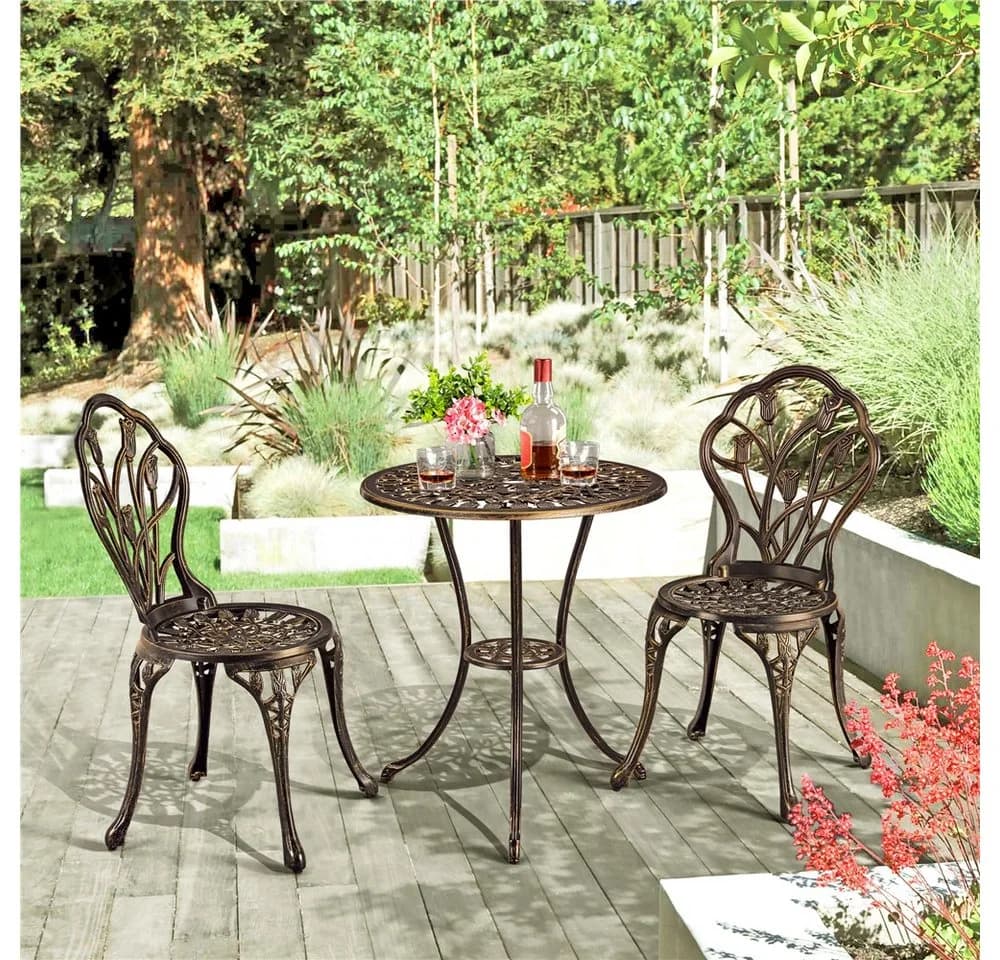 Yaheetech Balkonset 3-teilig Metall Retro-Blumenmuster