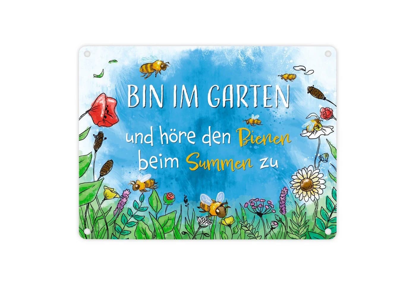 speecheese Metallschild Bin im Garten 15x20 cm Blumenwiese Bienen - Bild 2