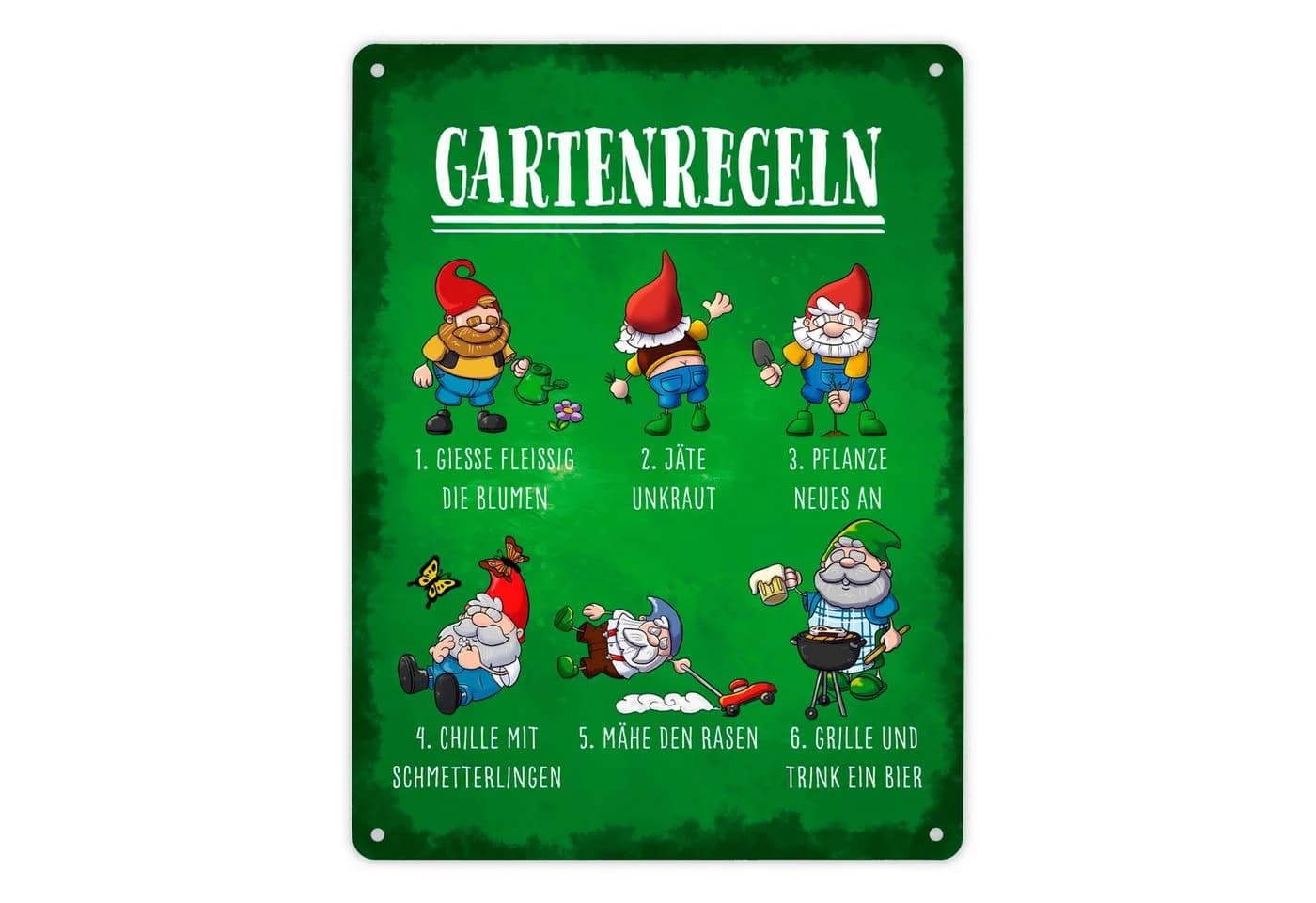 speecheese Gartenregeln Metallschild XL 21x28 cm mit lustigen Gartenzwergen - Bild 2