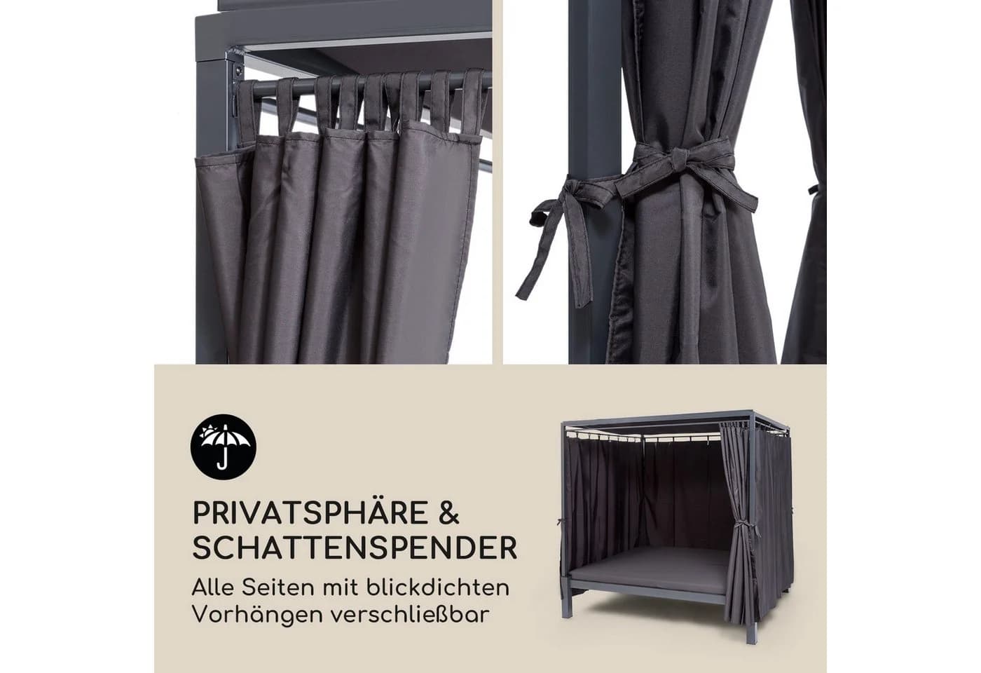 Blumfeldt Senator Lounge Gartenliege Set mit Pavillon und Vorhängen Grau - Bild 5