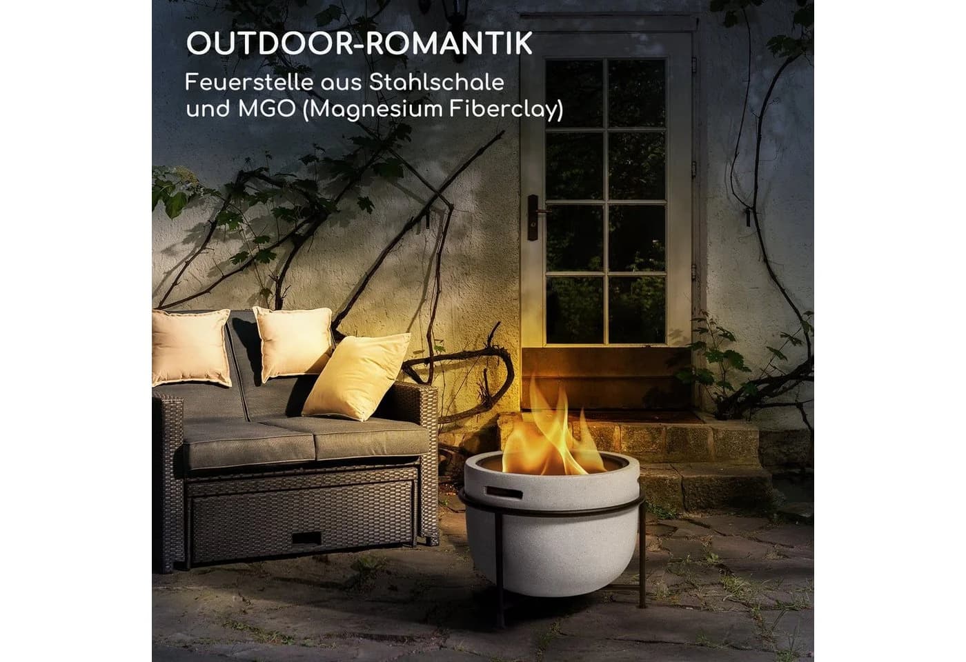 blumfeldt Feuerschale Grail Set Grau MGO Stahl mit Grillrost
