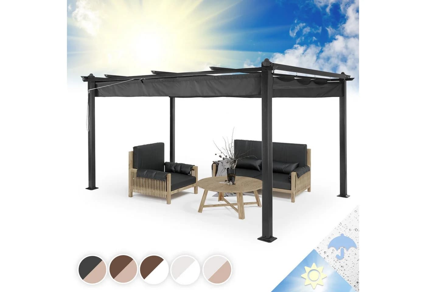 Blumfeldt Pavillon Pantheon 3x4 m Aluminium Grau Terrassenüberdachung - Bild 2