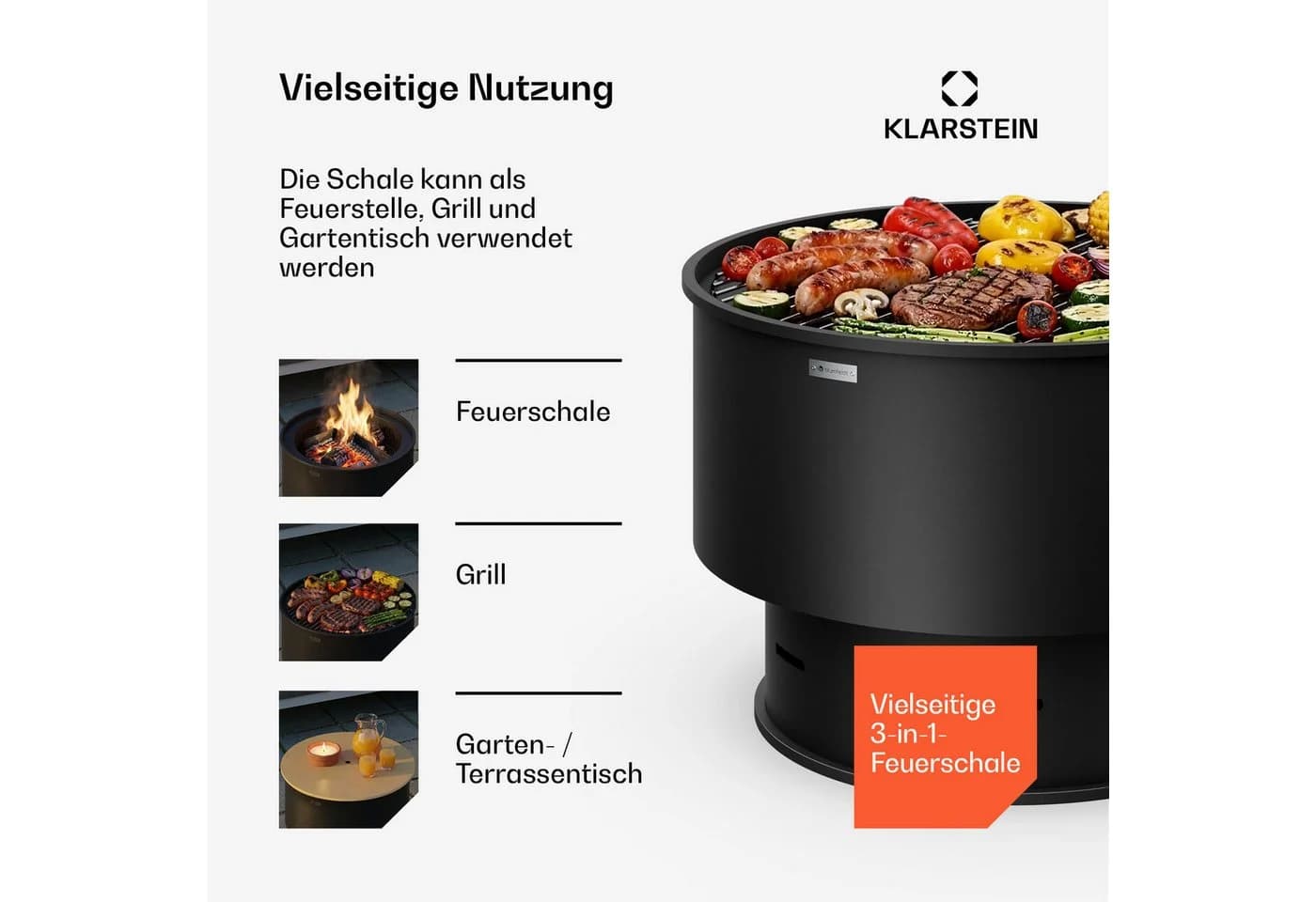 Blumfeldt Feuerschale Pompeji Smokeless Schwarz mit Grill & Tischplatte - Bild 3